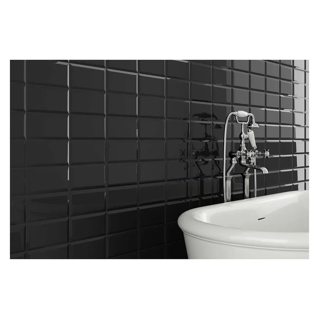 Metro Ceramic Wall Tile Gloss Black 100 X 200Mm 1M2 Pk50