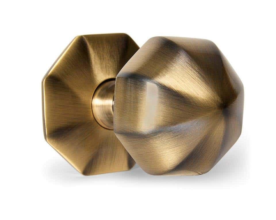 Octagonal Centre Door Knob - 57mm -Antique Brass - Designer Levers