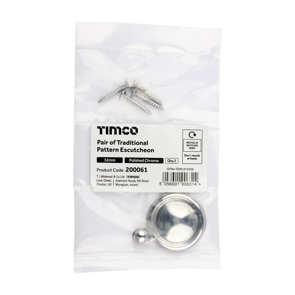 Timco Pair Of Traditional Pattern Escutcheon - Polished Chrome Bag 1 200061