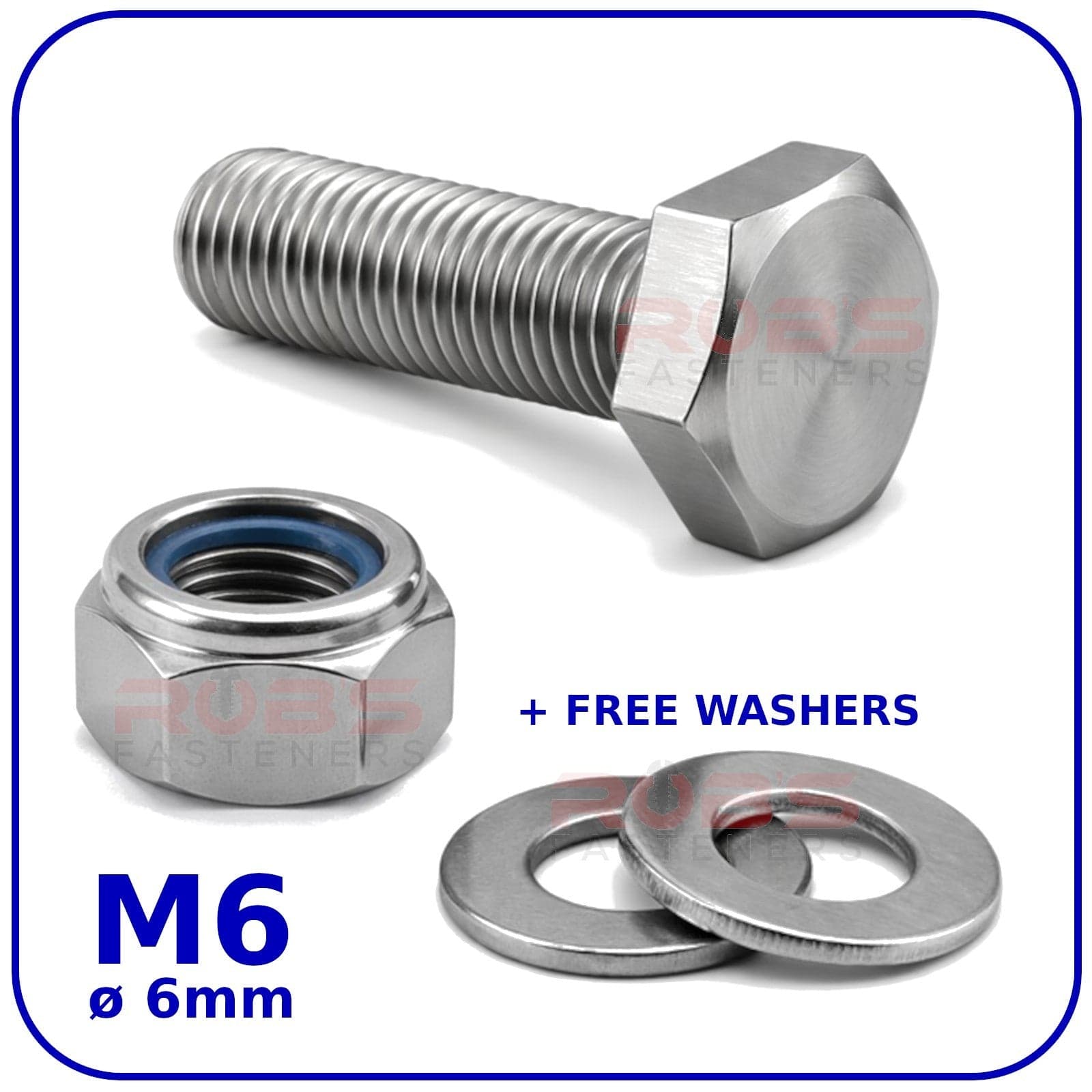 M6 Hex Set Screws Nyloc Nuts and Washers Zinc Plated BZP Full Thread Bolts 8.8