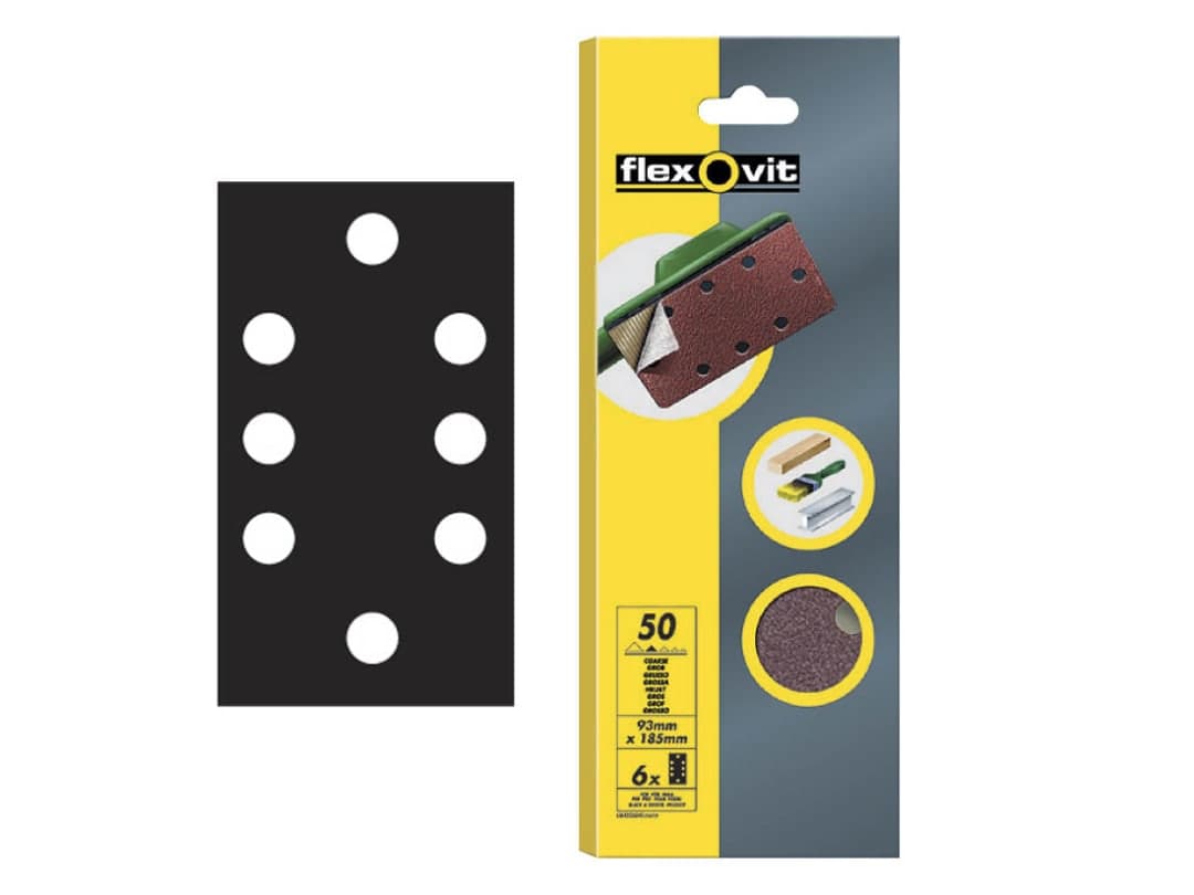 Flexovit 1/3 Sanding Sheets Quick-Release Medium 80 Grit (Pack 6) 63642526344