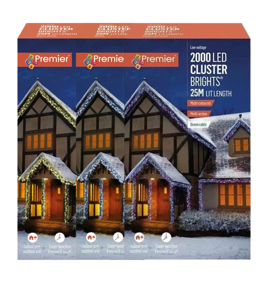 Premier 2000 Multi Colour LED Multi Action Cluster Christmas String Lights