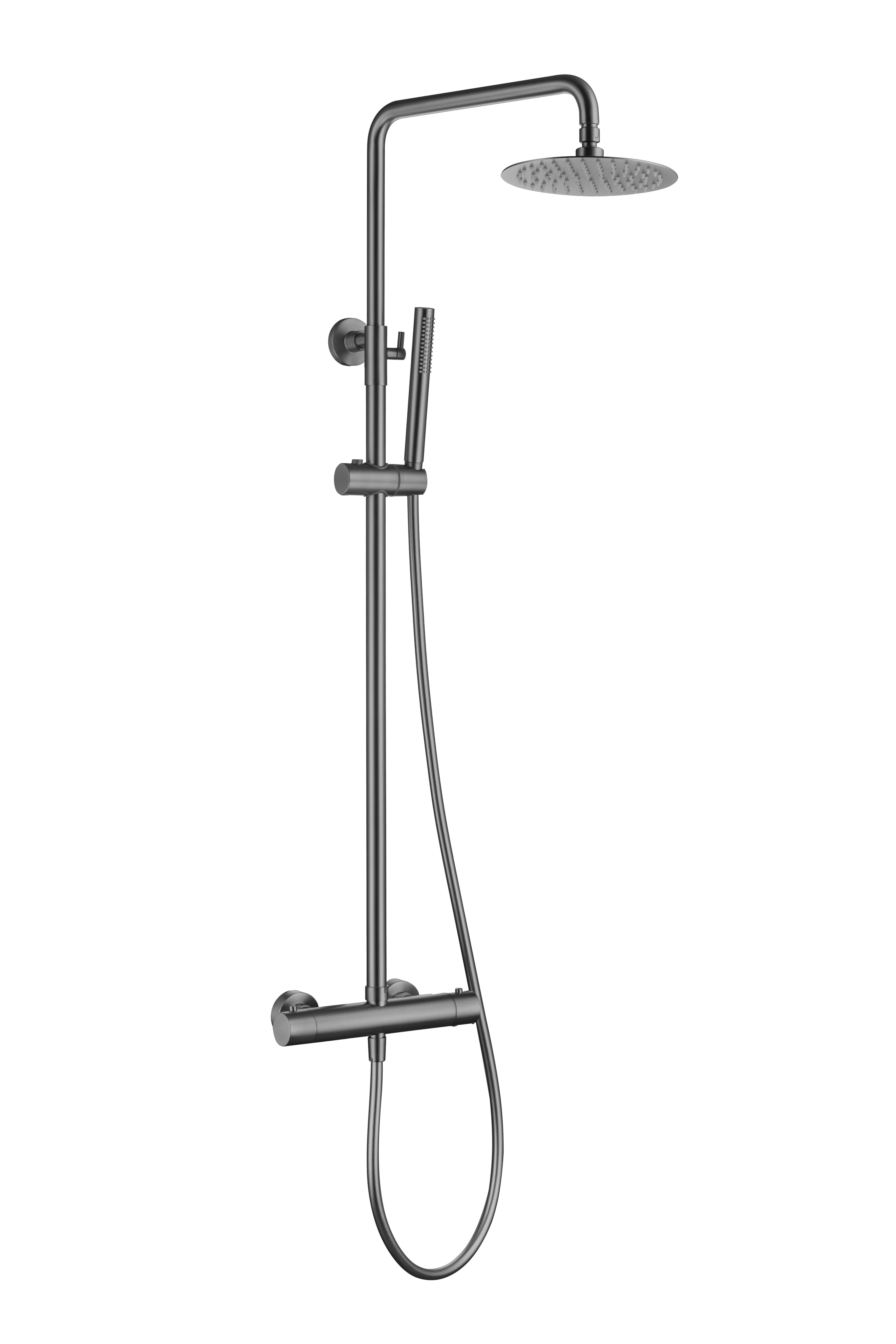 Lydford Round Thermostatic Shower Mixer - incl. Riser Rail Kit - WRAS - Gunmetal Grey