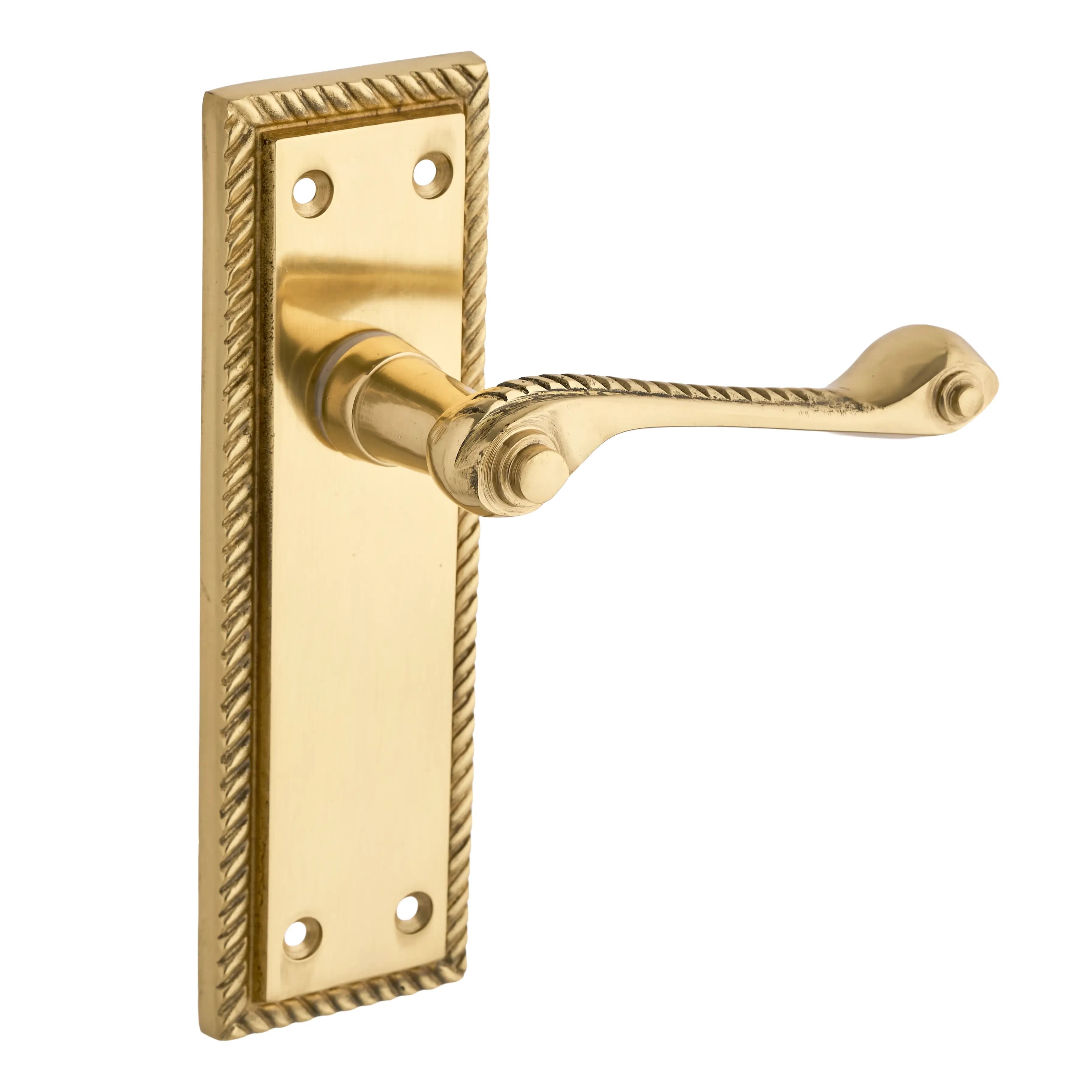 Polished Brass Georgian Long Backplate Scroll Lever Door Handle - Solid Brass - Pair - Designer Levers