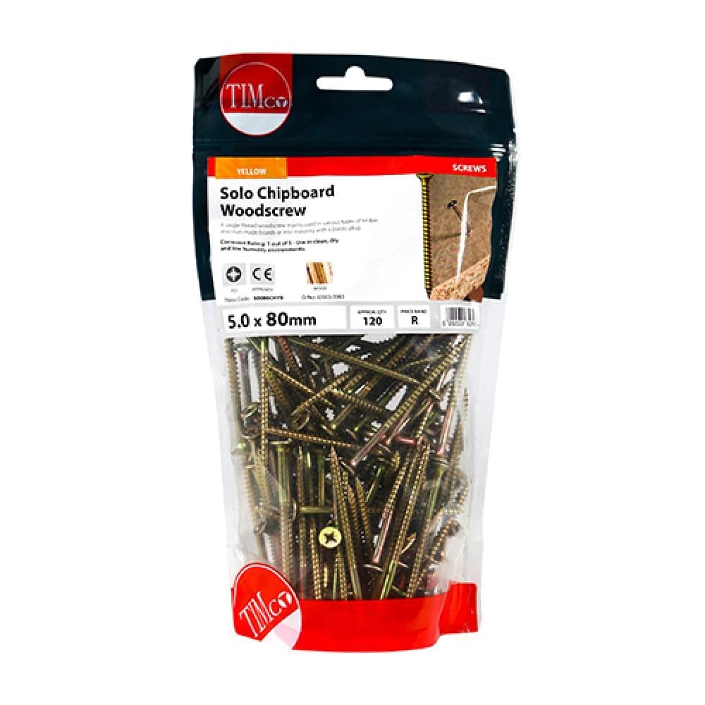 Timco 50080CHYB Solo Woodscrews - Pz - Double Countersunk - Yellow 5.0 X 80 TIMbag 120
