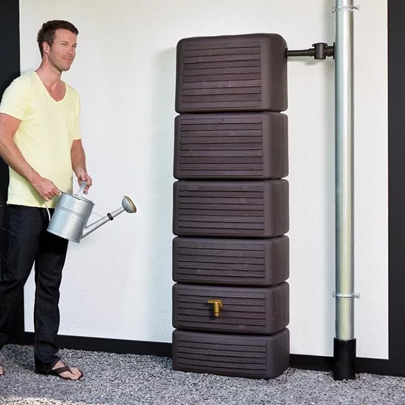 350L Slim Wood Decor Rainwater Wall Tank Brown Graf