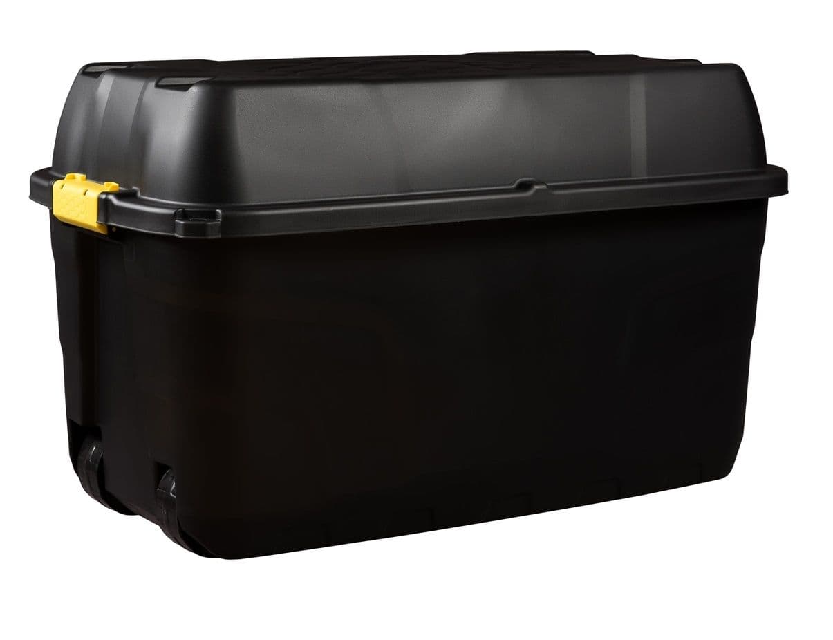 175L Heavy Duty Plastic Storage Box with Wheels and Waterproof Lid – Black Strata