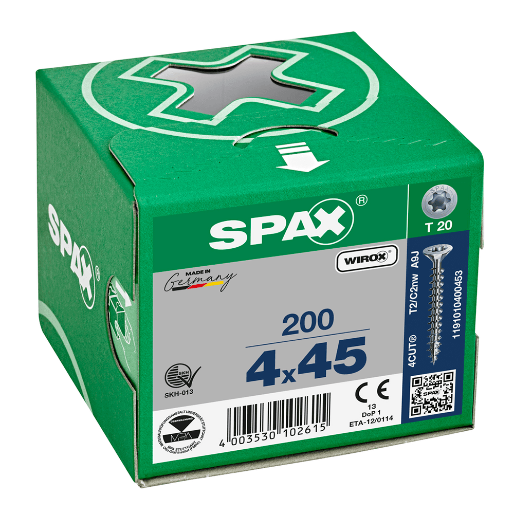 SPAX T-Star Flat Countersunk Screw Wirox Coated 4 x 45mm Qty 200