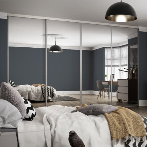 Spacepro Silver Steel and Glass Contour Frame Mirror Sliding Doors, Size: 2370x2260mm