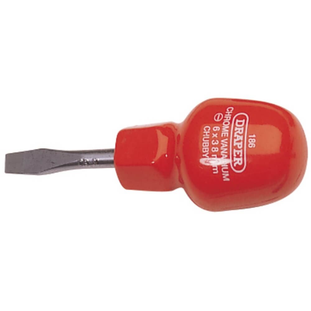 Draper 19497 Plain Slot Flared Tip Cabinet Pattern Chubby Screwdriver 6 X 38Mm (Sold Loose) each