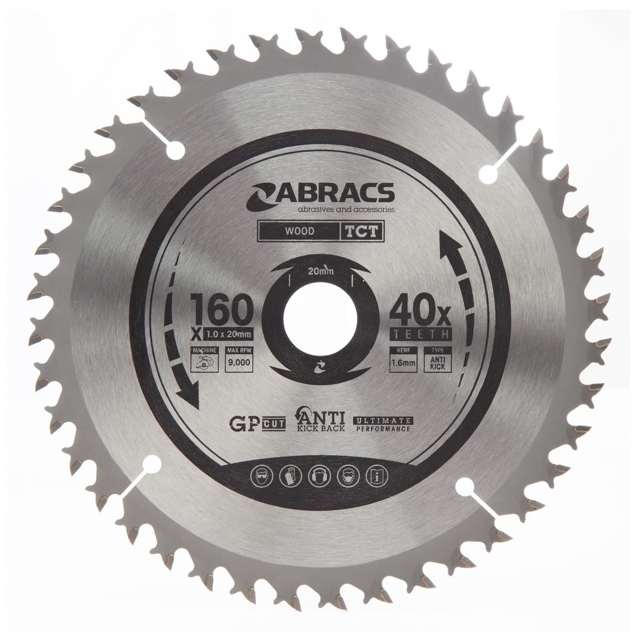 Abracs Tctc16040 Tct Cordless Circular Saw Blade For Wood 160 X 20Mm X 40T