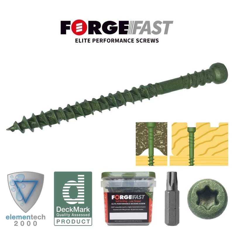 Forgefast FFDSC4550GT Elite Low-Torque Reduced Head Decking Screws - Green 4.5 X 50Mm (Tub Of 600)