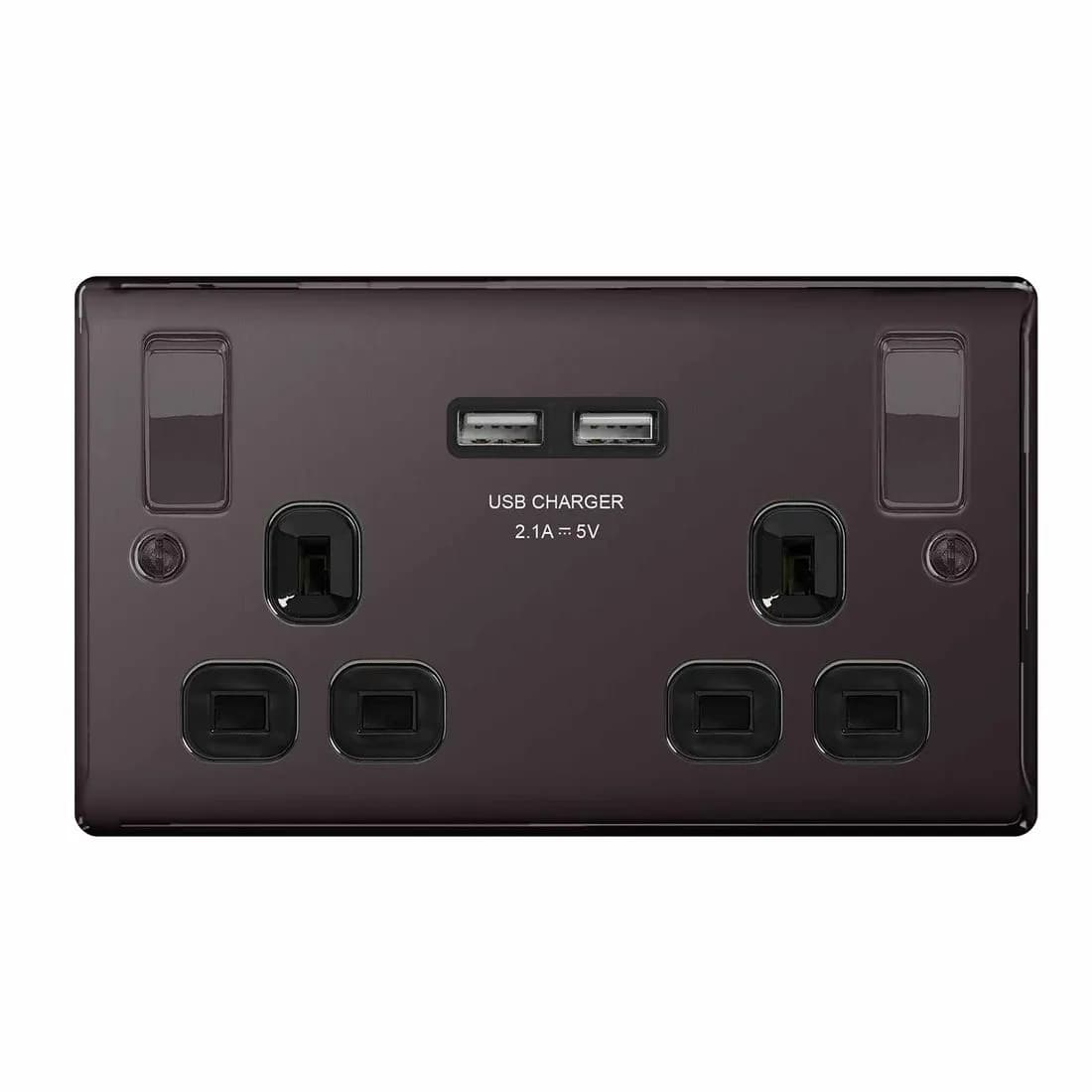 Bg Nexus 2G Switched Socket With 2Xusb Black Nickel