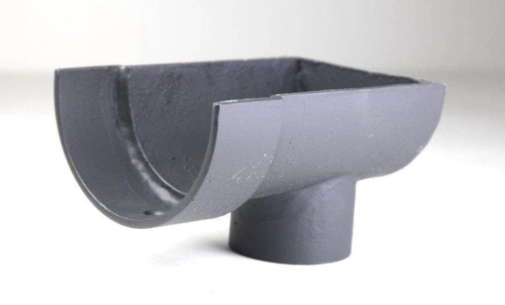 Hargreaves Premier Cast Iron Deep Half Round Gutter Stopend Outlet - 100mm for 65mm Downpipe Primed