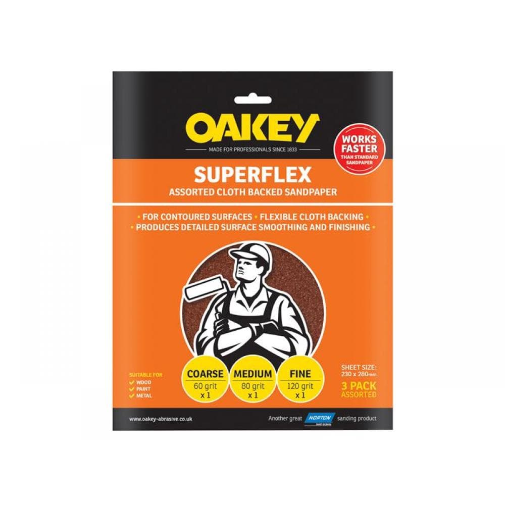 Oakey 63642526734 Superflex Cloth Backed Aluminium Oxide Sheets 230 X 280Mm Assorted (3)
