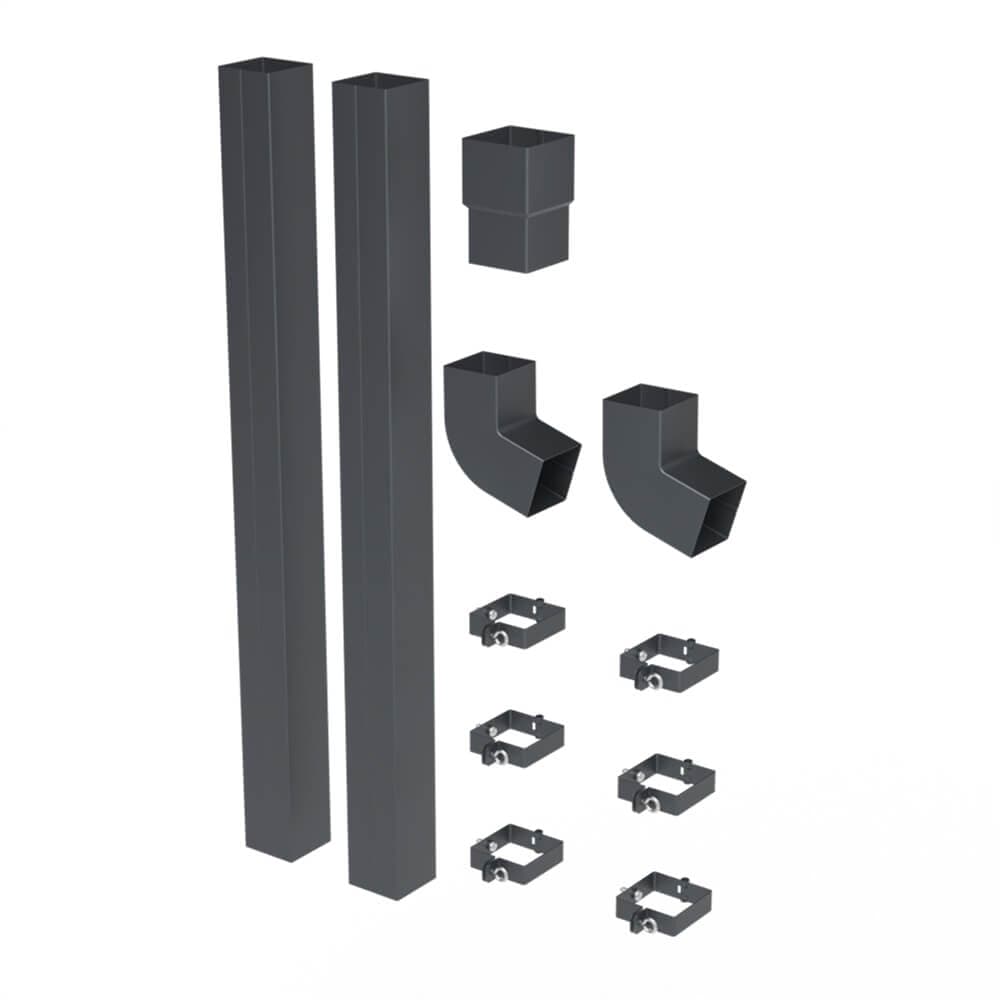 Galeco Square Steel Offset Downpipe Kit Grey - 80mm Diameter