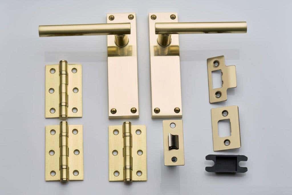 T-Bar Straight Lever Latch Door Pack - Brushed Brass - Handle/Hinges/Door Latch - Designer Levers
