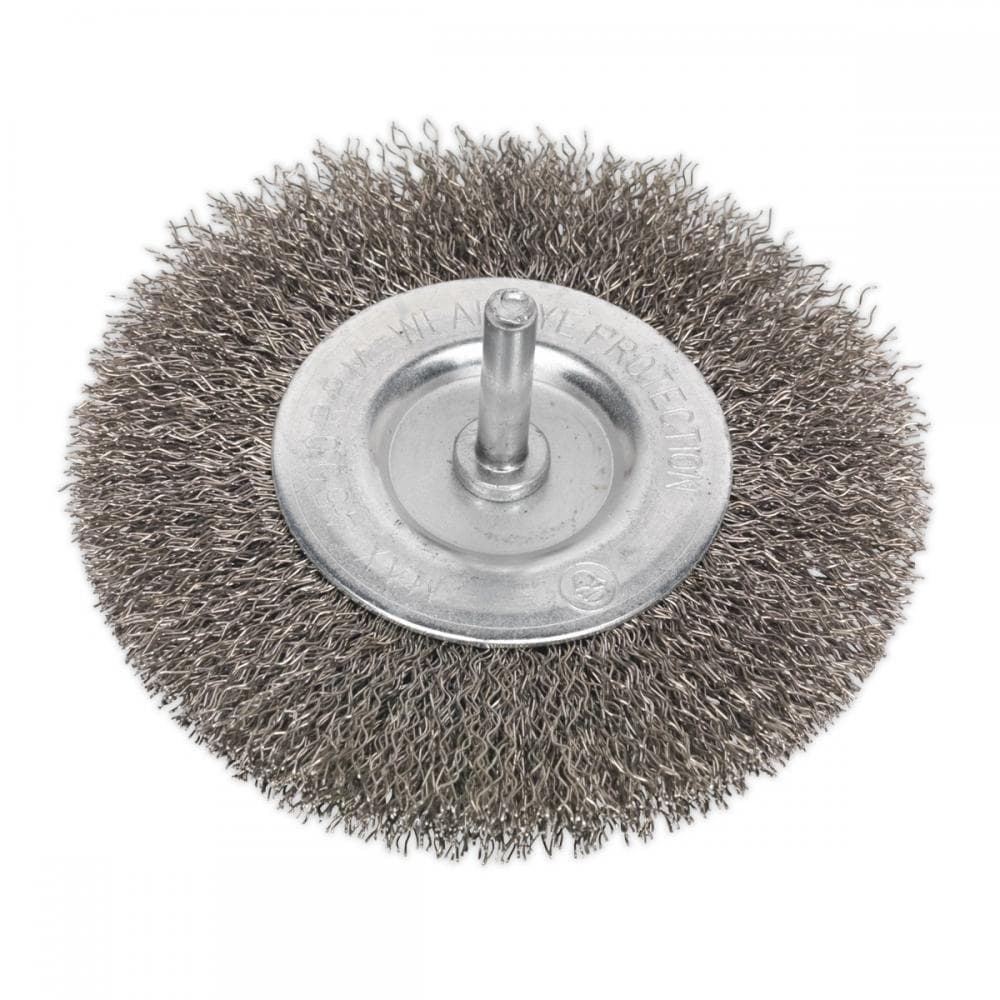 Sealey SFBS100 Flat Wire Brush Stainless Steel Ø100Mm Ø6Mm Shaft