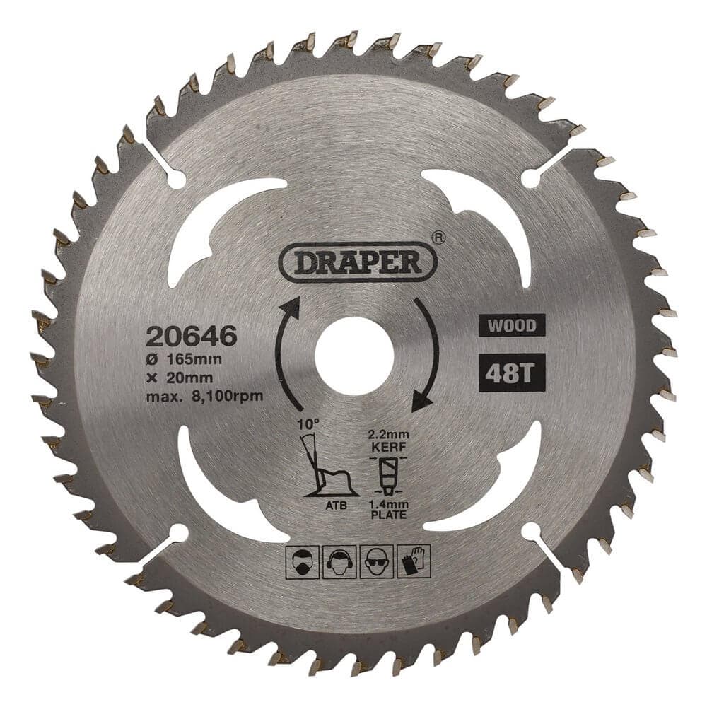 Draper 20646 Tct Circular Saw Blade For Wood 165 X 20Mm 48T each 1
