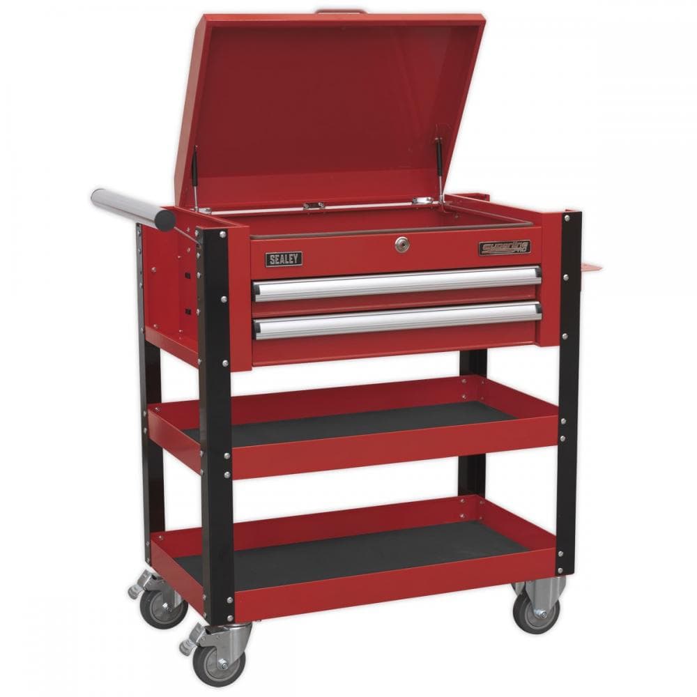 Sealey AP760M Heavy-Duty Mobile Tool & Parts Trolley 2 Drawers & Lockable Top - Red