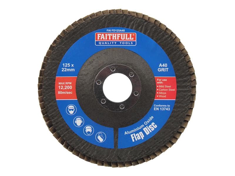 Faithfull Aluminium Oxide Flap Disc 125 X 22Mm 40 Grit