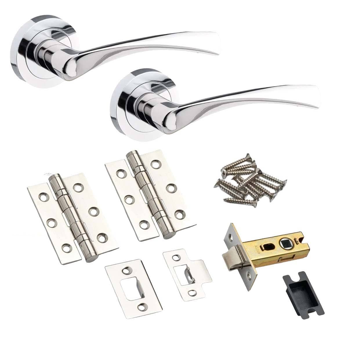 Marvel Lever on Rose Door Handle - Chrome - Latch & Hinge Pack - Designer Levers