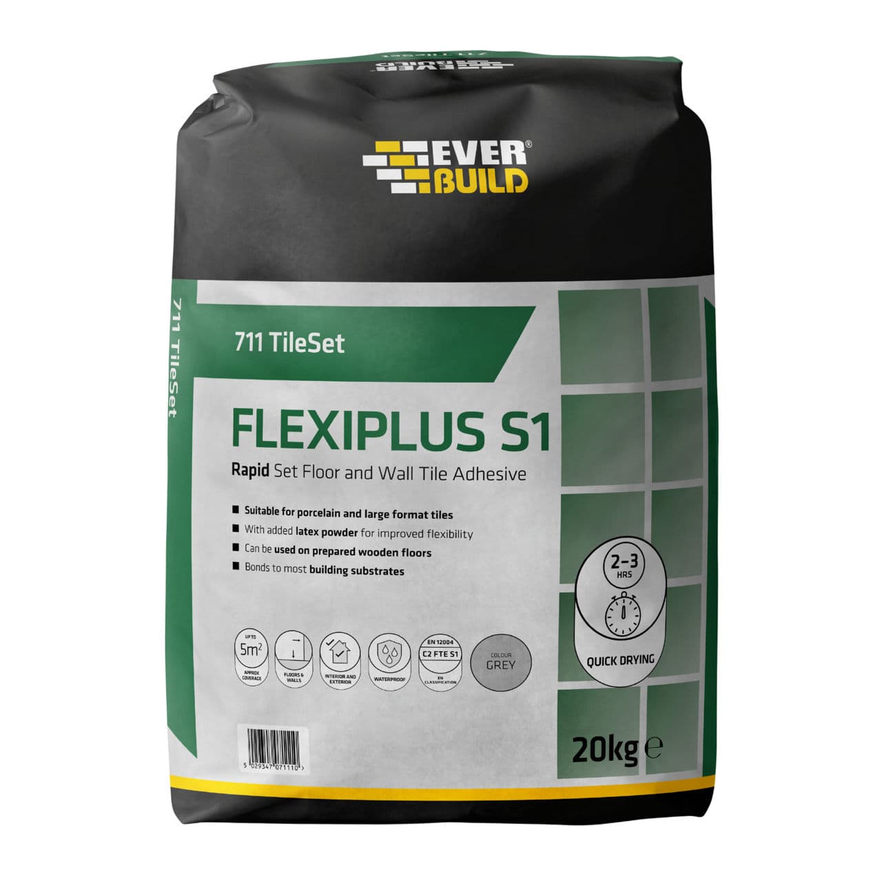 Everbuild 711 TIleSet Flexiplus S2 Floor and Wall Tile Adhesive white 20 KG