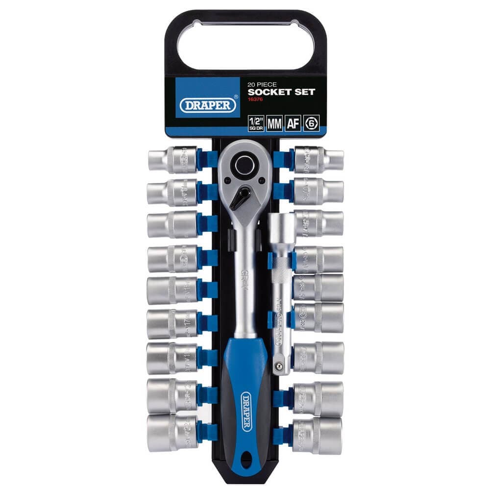 Draper 16376 Combined Mm/Af Socket And Ratchet Set 1/2in Sq. Dr. (20 Piece) per set