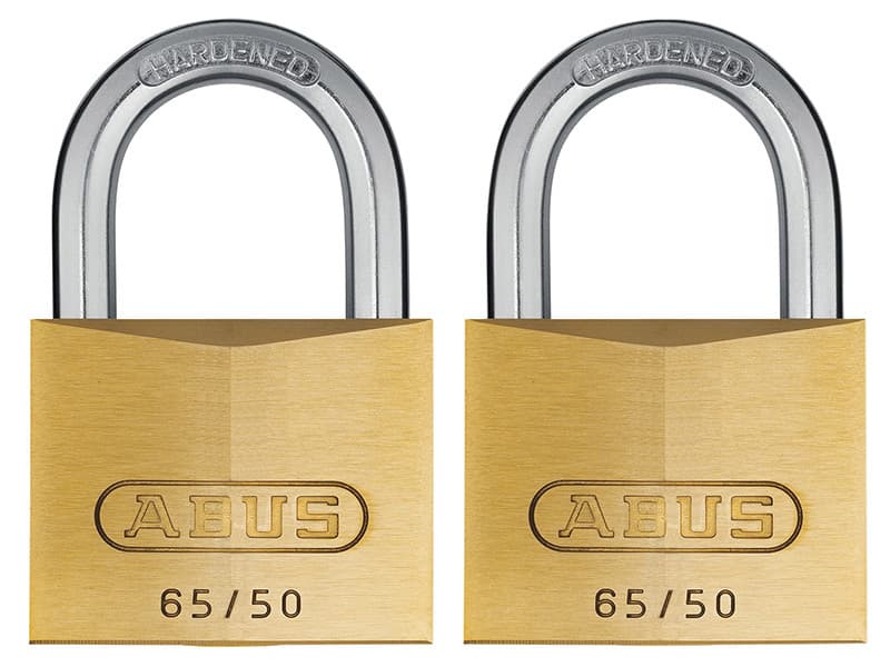 Abus Mechanical 54258 65/50Mm Brass Padlock Twin Pack Carded