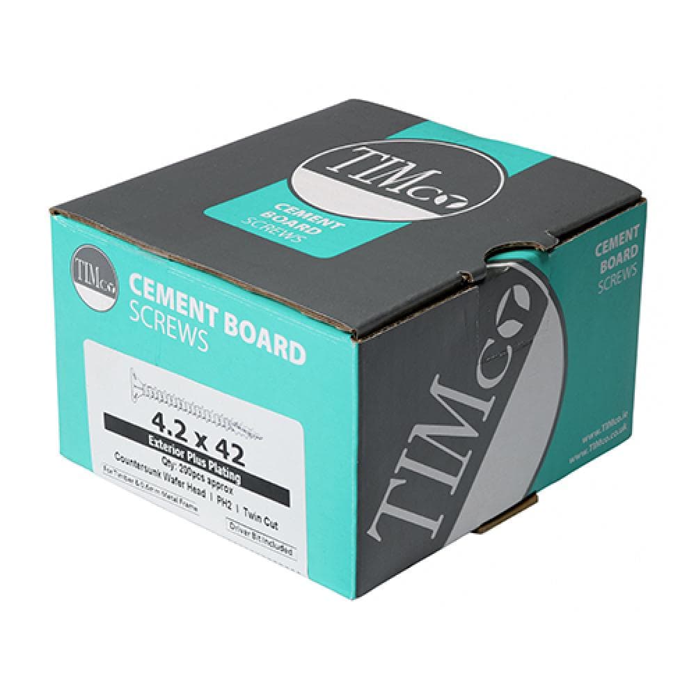 Timco 217283 Drywall Construction Timber Stud Cement Board Screws - Ph - Countersunk Wafer - Twin-Cut - Exterior - Silver Organic 4.2 X 32 Box 200