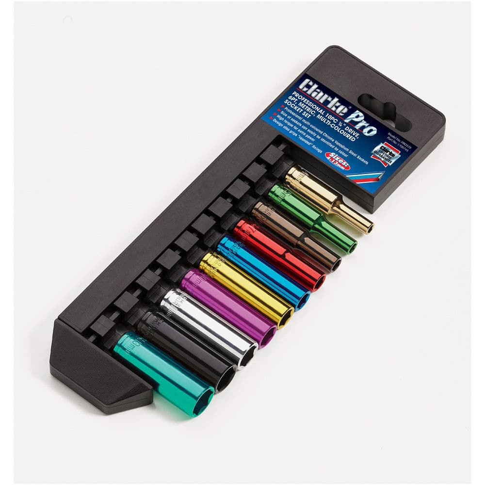 Clarke 1700745 Pro339 10 Piece 1/4 Drive Colour Coded Deep Socket Set