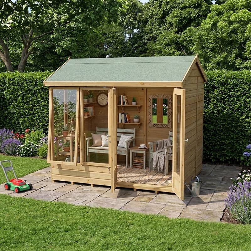 8' x 6' Forest Timberdale 25yr Guarantee Double Door Reverse Apex Summer House (2.46m x 2.10m)