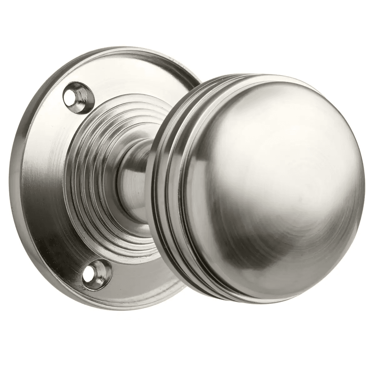 Sprung Ringed Mortice Door Knob - Satin Nickel - Pair - Designer Levers