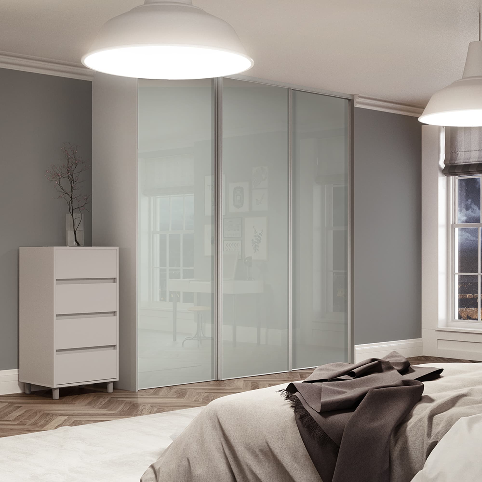 Spacepro Silver Steel and Glass Heritage Frame Arctic Mirror Sliding Doors, Size: 2260x1803mm