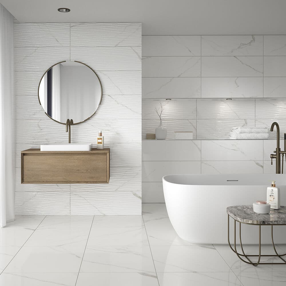 Serenity Gloss Vitrified Ceramic Marble Effect Floor Tile 60x60cm