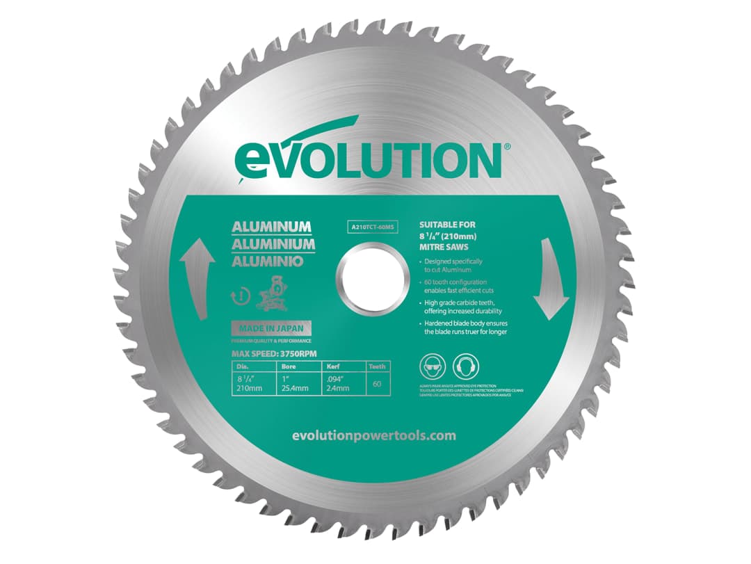 Evolution Aluminium Cutting Mitre Saw Blade 210 x 25.4mm x 60T A210TCT-60MS