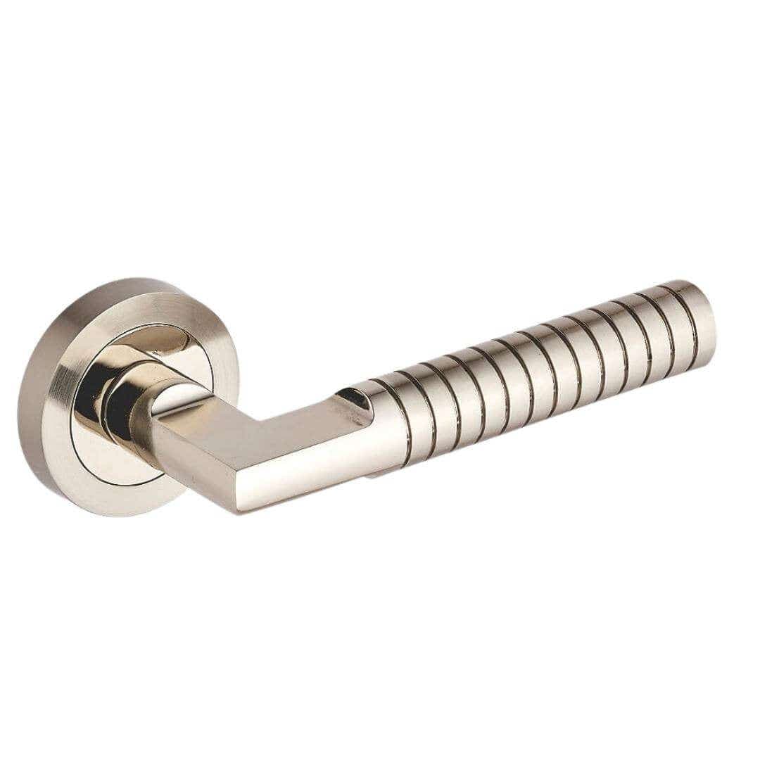 Hadley Lever Door Handle on Rose - Dual Tone Nickel - Pair - Internal - Designer Levers
