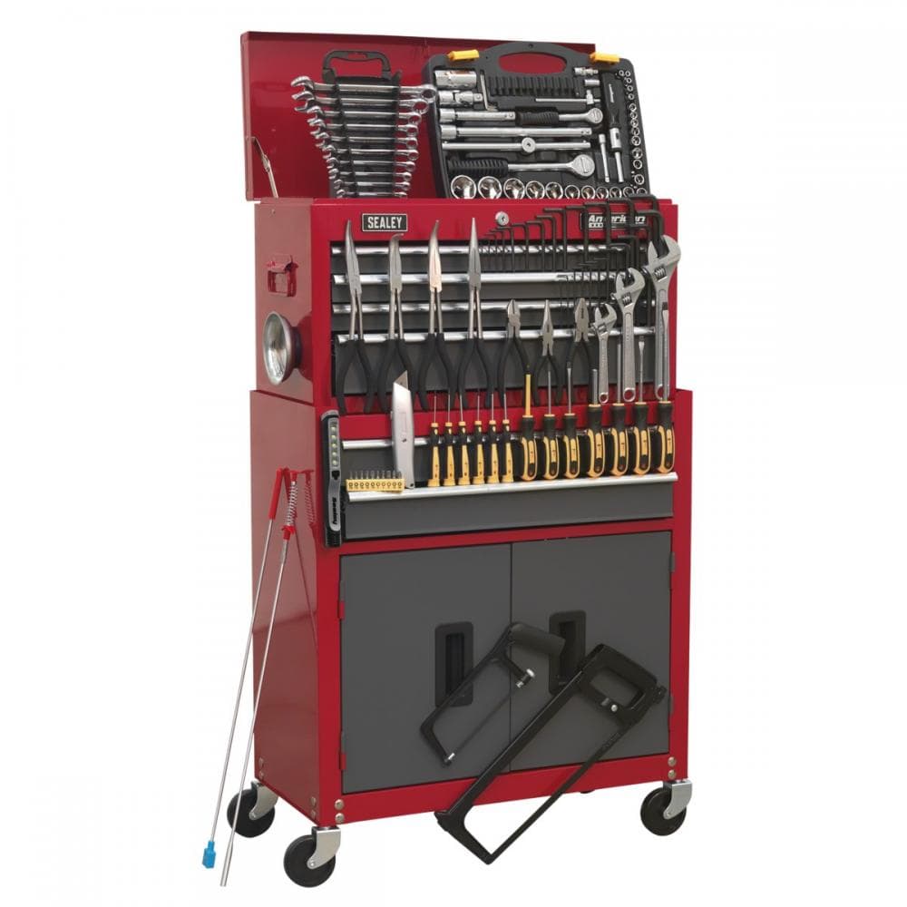 Sealey AP2200BBCOMBO Topchest & Rollcab Combination 6 Drawer With Ball-Bearing Slides - Red/Grey & 170Pc Tool Kit