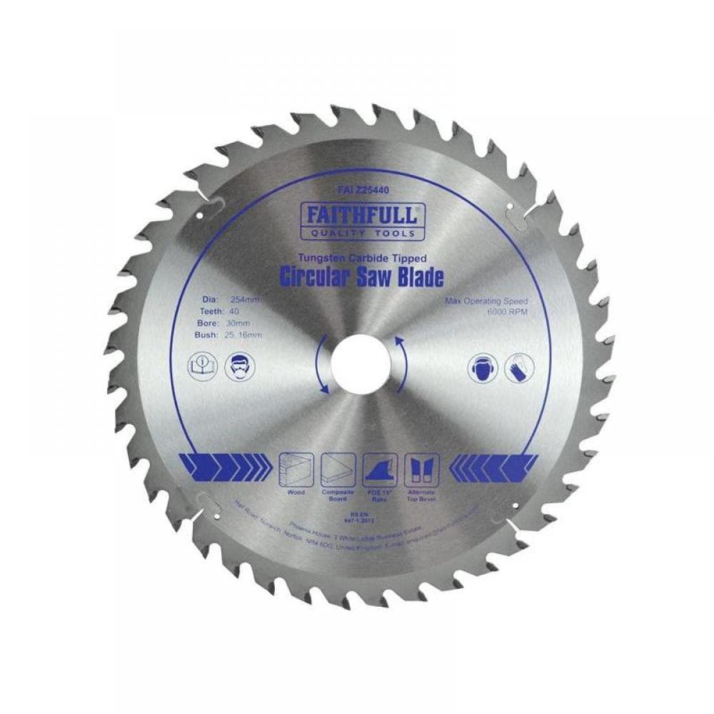 Faithfull FAIZ25440 Tct Circular Saw Blade 254 X 30Mm X 40T Pos