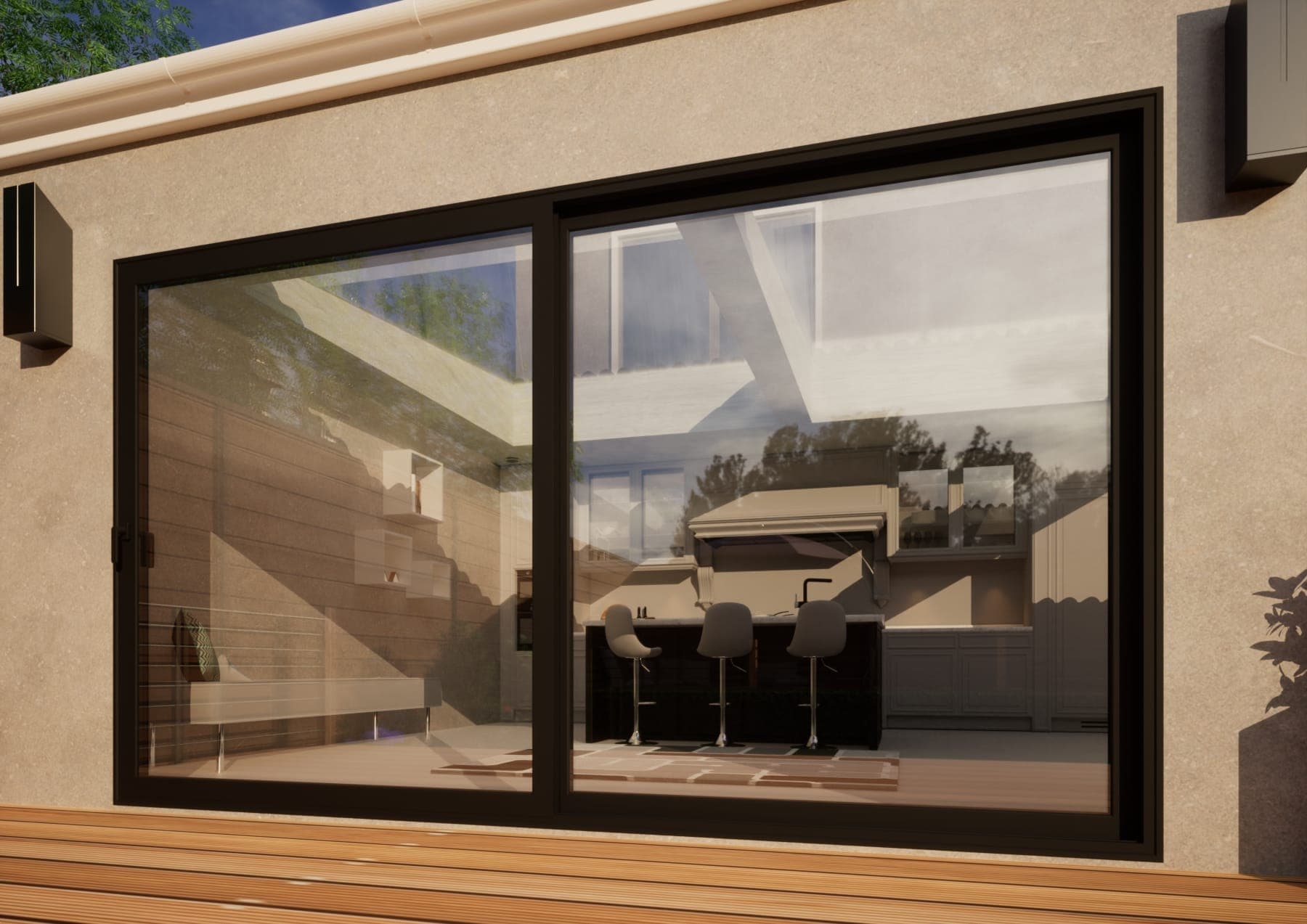 Aluminium Sliding Door - 3600mm Black - Left Hand Slide & Right Hand Fixed