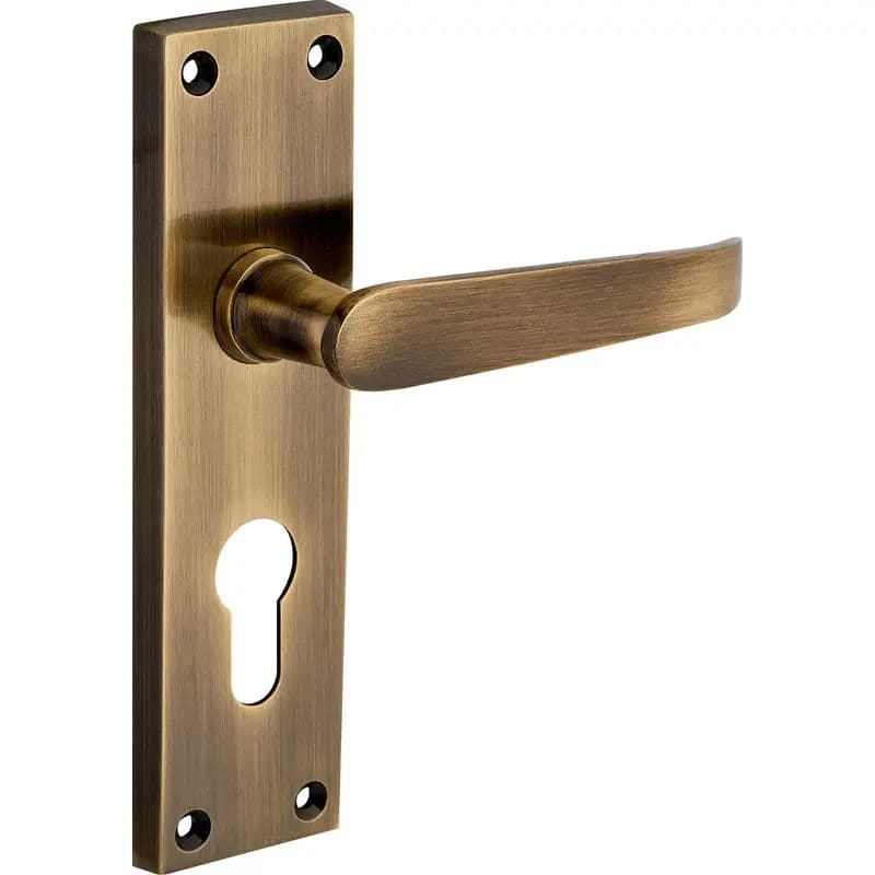 Victorian Straight Lever Euro Lock Door Handle - Antique Brass - External - Designer Levers