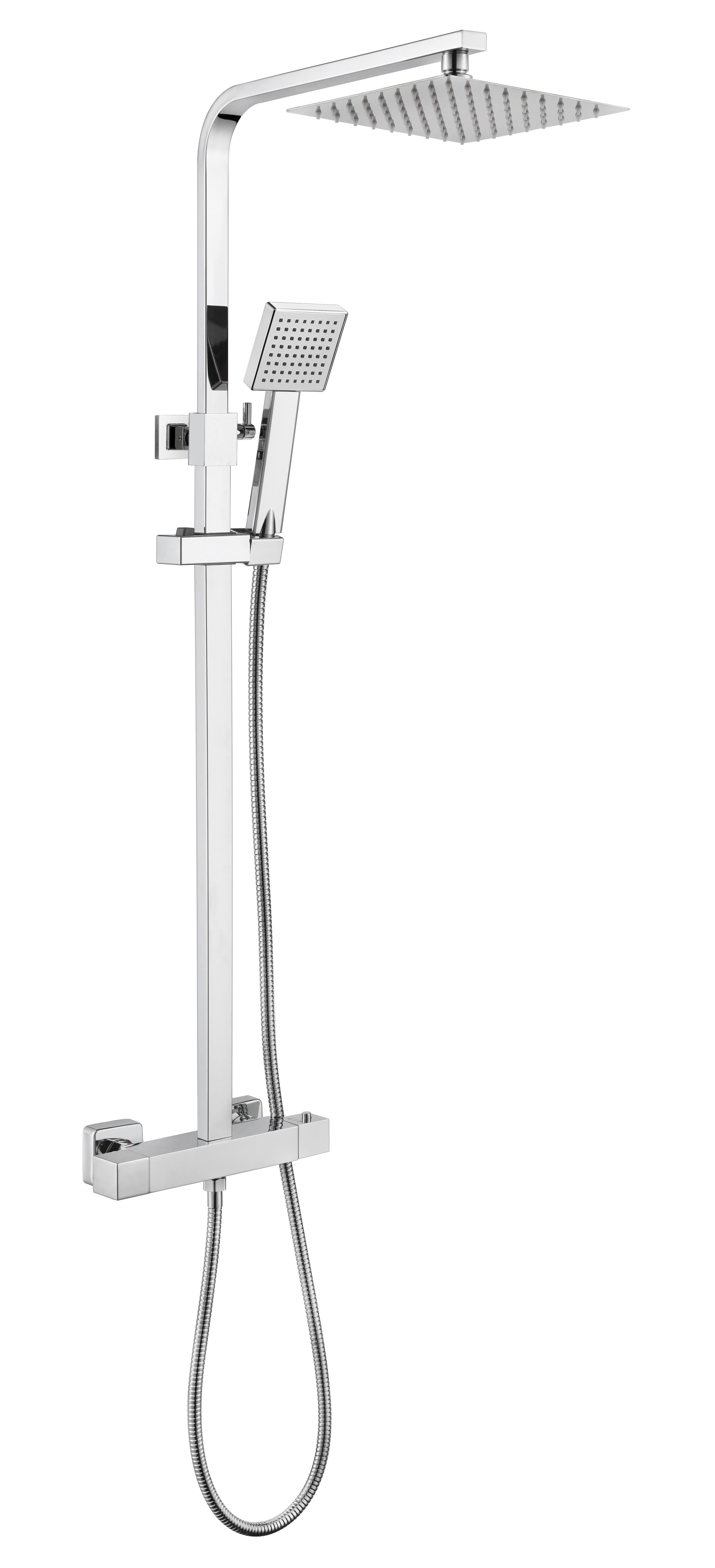 Lydford Square Thermostatic Shower Mixer - incl. Riser Rail Kit - WRAS - Chrome