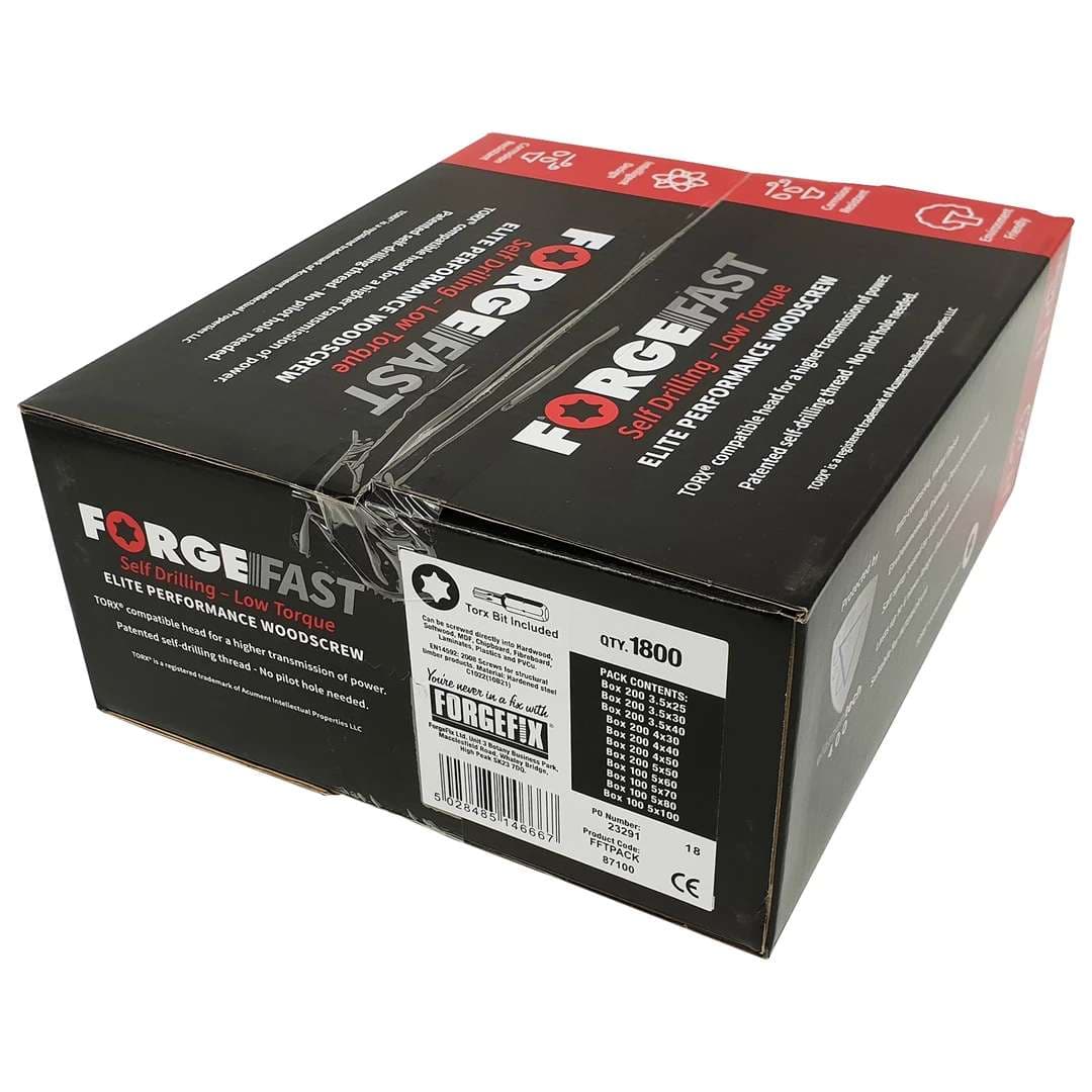 Forgefast FFTPACK Elite Low-Torque Woodscrews - Starter Pack Assorted (Pack Of 1800)