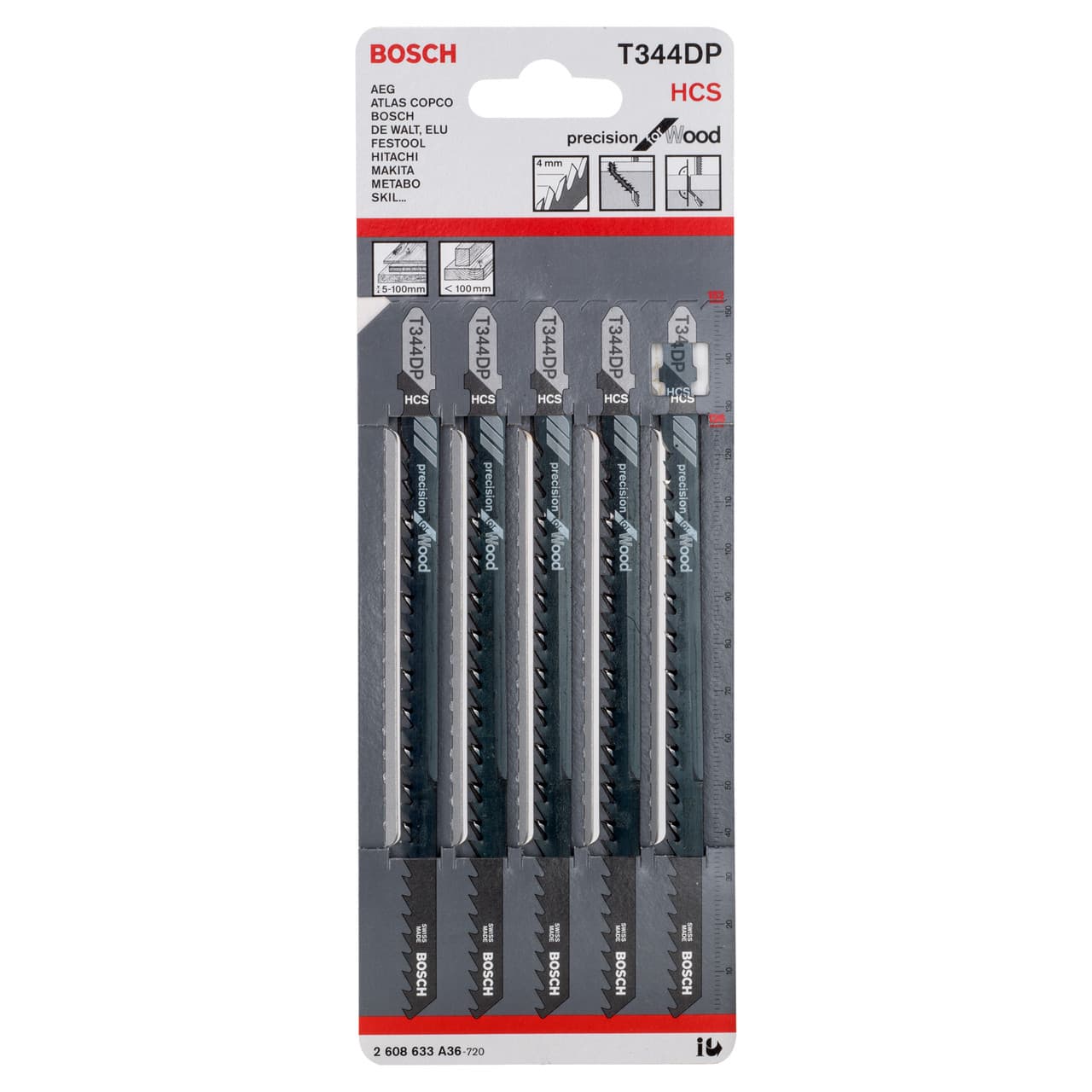 Bosch T344Dp Precision For Wood Jigsaw Blades (5 Pack)