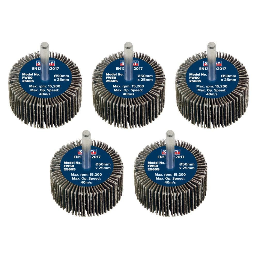 Sealey FW5025605 Abrasive Flap Wheel Ø50 X 25Mm 60Grit Ø6Mm Shaft - Pack Of 5