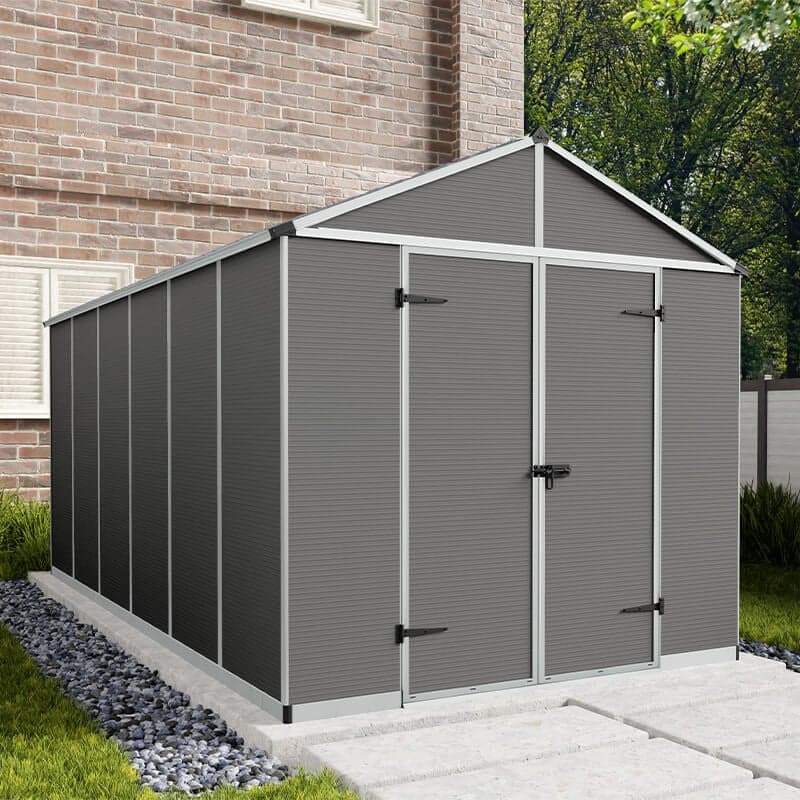 8' x 15' Palram Canopia Rubicon Multi-Wall Premium Dark Grey Plastic Shed (2.37m x 4.53m)
