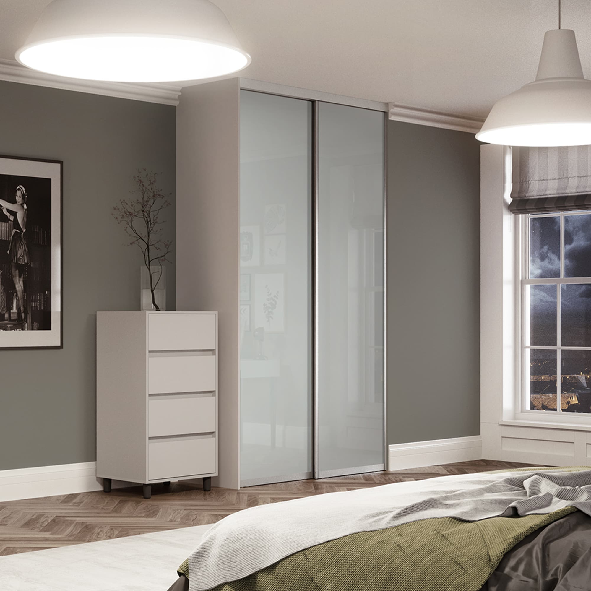 Spacepro Silver & White Steel and Glass Contour Frame Arctic Sliding Doors, Size: 1185x2260mm
