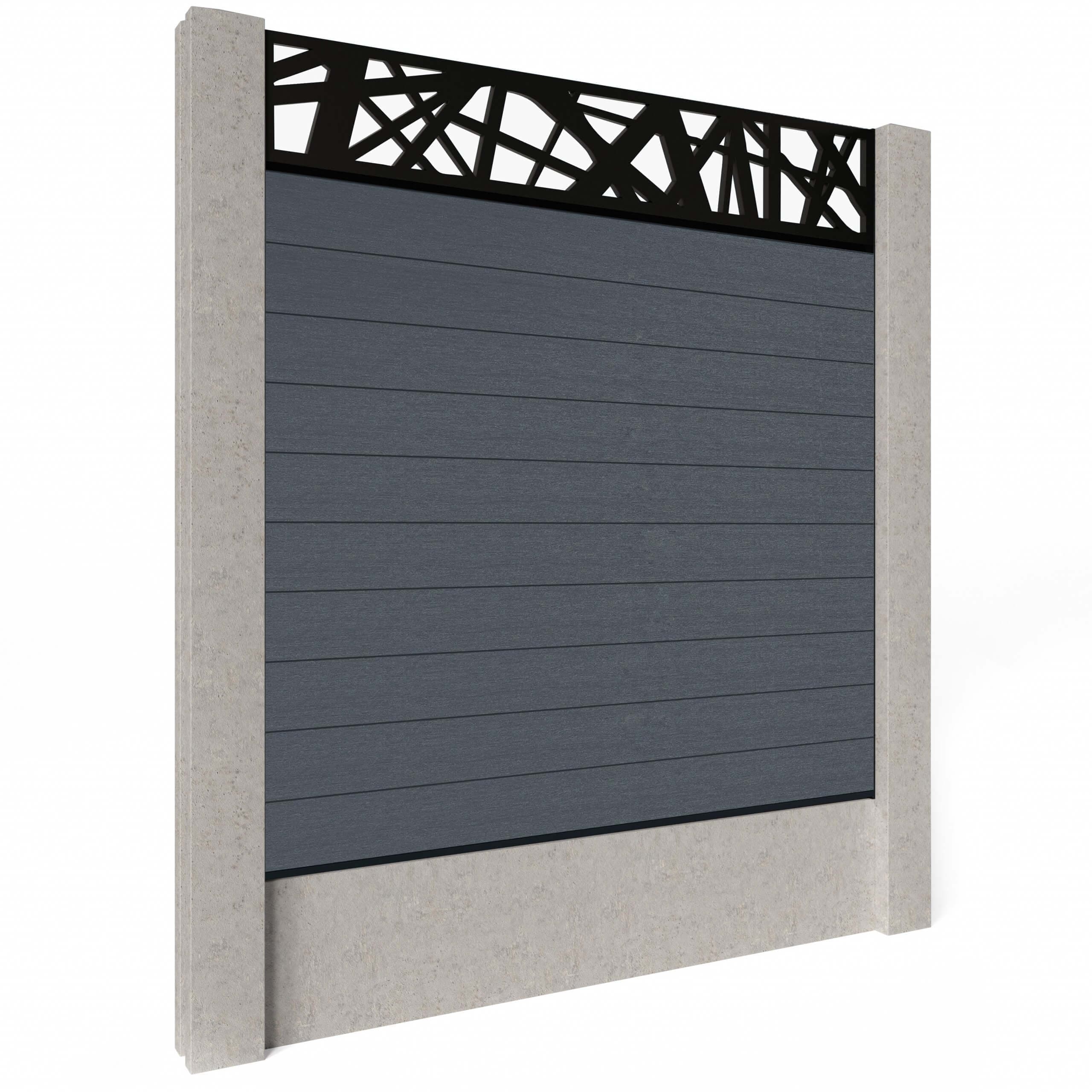 Composite Fence Panels - Anthracite with Aluminium Railings (for concrete posts) 1.8m