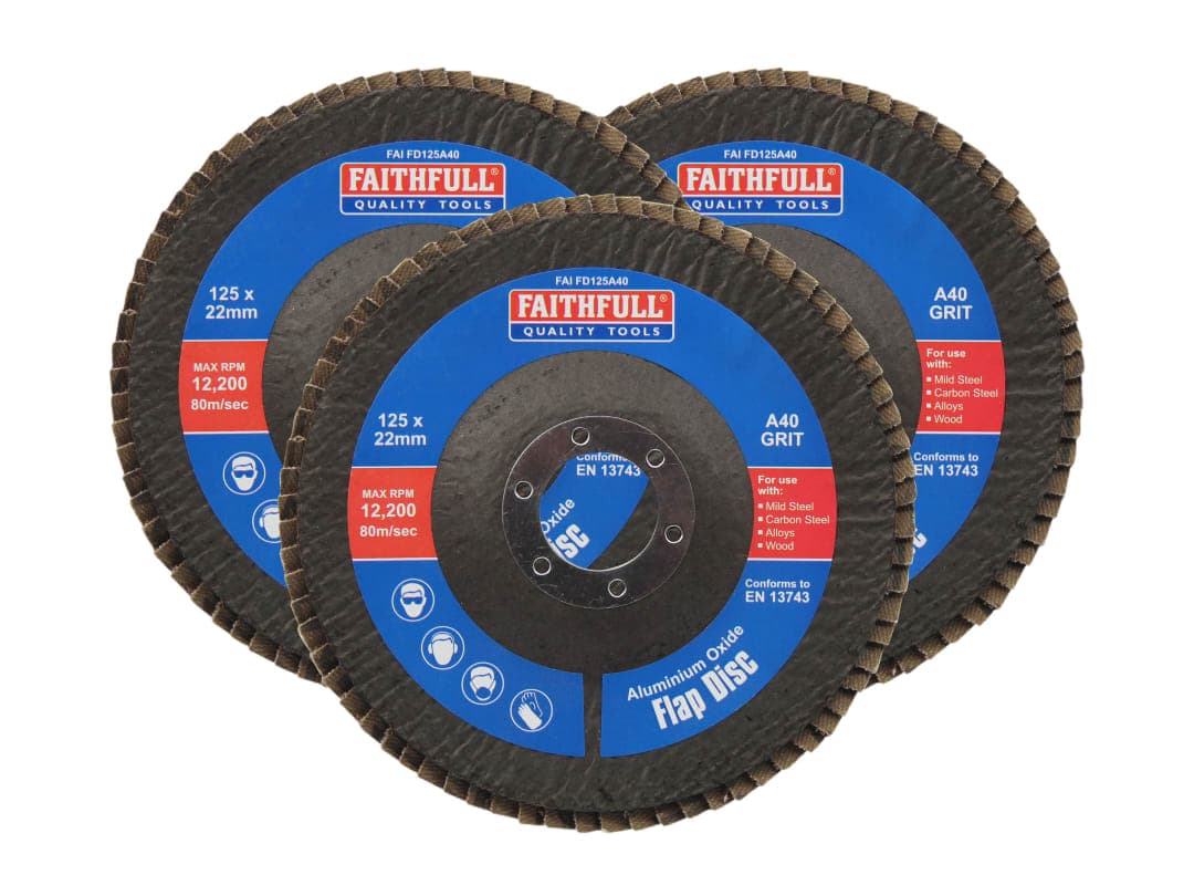 Faithfull Aluminium Oxide Flap Disc 125 x 22mm 40 Grit (3 Pack) FAIFD12540A3