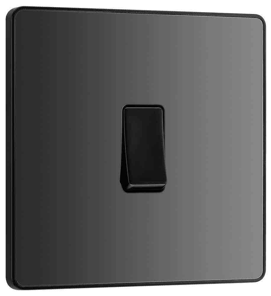 Single Light Switch - 20A - 16AX - 2 Way - Black Chrome